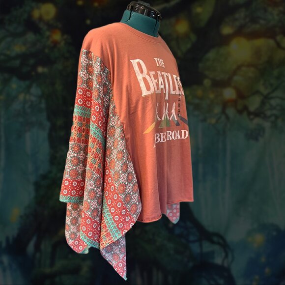 Upcycled Beatles “Abbey Road” Poncho Top – NWT, One Size Boho Kimono - Picture 3 of 5
